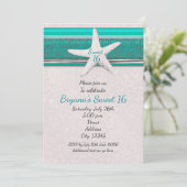 Turquoise & Witte Zeester Strand Sweet 16 Uitnodig Kaart (Staand voorkant)