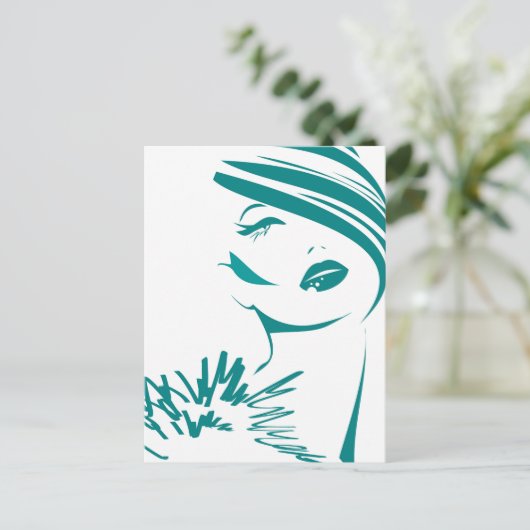 Turquoise Woman Face Briefkaart (Staand voorkant)