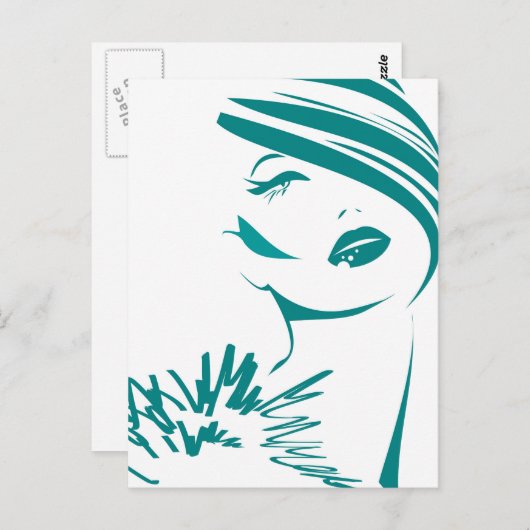 Turquoise Woman Face Briefkaart (Voorkant / Achterkant)