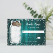 Turquoise Wood Deux Coeurs Mason Jar Mariage Carte (Debout devant)