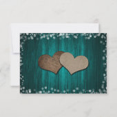 Turquoise Wood Deux Coeurs Mason Jar Mariage Carte (Dos)