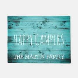 Turquoise Wood Rustic Weathered Name Happy Campers Deurmat