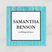 Turquoise Wooden Wedding Planner Vierkante Visitekaartje (Voorkant)