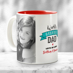 Turquoise World's Greatest Dad 2 foto vet modern Tweekleurige Koffiemok