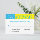 Turquoise Yellow Block Bat Mitzvah Reply RSVP (Staand voorkant)