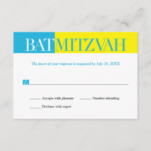 Turquoise Yellow Block Bat Mitzvah Reply RSVP Kaartje