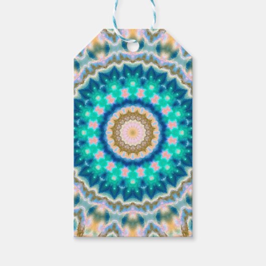 Turquoise yellow mandala cadeaulabel (Voorkant)