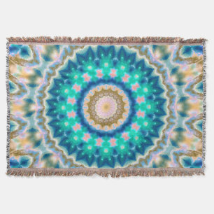 Turquoise yellow mandala deken