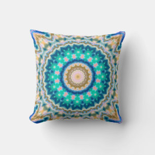 Turquoise yellow mandala kussen