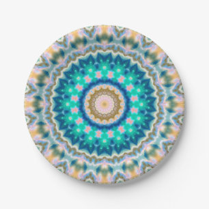 Turquoise yellow mandala papieren bordje