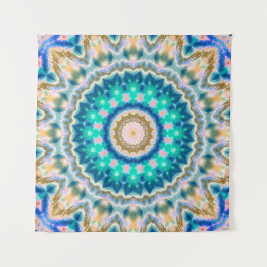 Turquoise yellow mandala wandkleed (Voorkant)