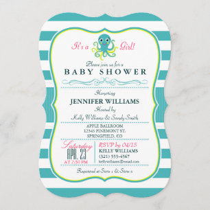 Turquoise & Yellow Octopus Baby shower Invitation Kaart