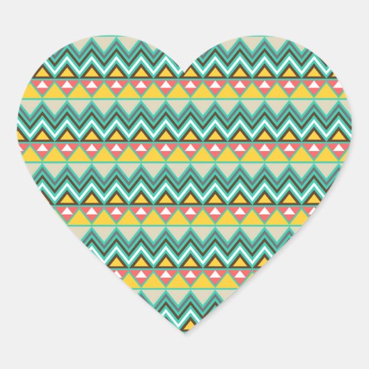  Turquoise Yellow Pink Native American Print Hart Sticker (Voorkant)
