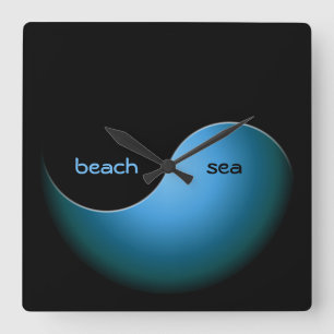 turquoise yin yang vierkante klok