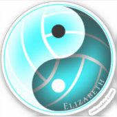 turquoise yin yang volleyball gepersonaliseerd sticker (Voorkant)