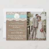 Turquoise Zand Dollar Strand Huwelijk Foto Huwelij Aankondiging (Voorkant)