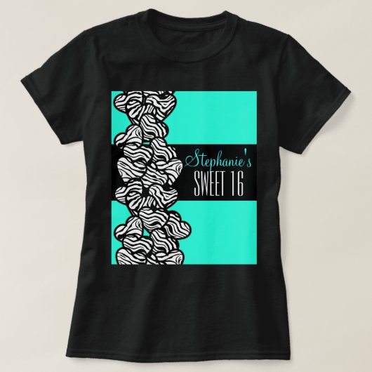 Turquoise zebra hart Sweet 16 Verjaardag Tshirt (Design voorkant)