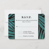 Turquoise Zebra Imprimer Mariage RSVP (Devant)