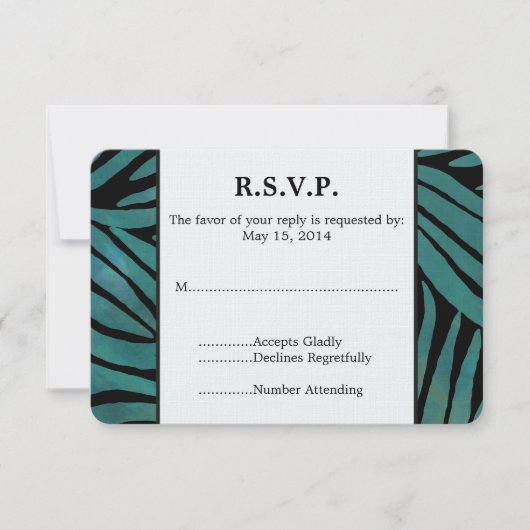Turquoise Zebra Imprimer Mariage RSVP (Devant)