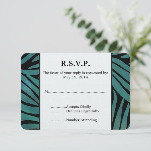 Turquoise Zebra Imprimer Mariage RSVP (Debout devant)