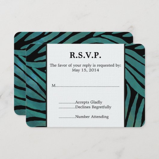 Turquoise Zebra Imprimer Mariage RSVP (Devant / Derrière)