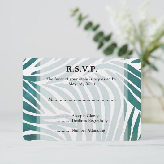 Turquoise Zebra Imprimer Mariage RSVP (Debout devant)