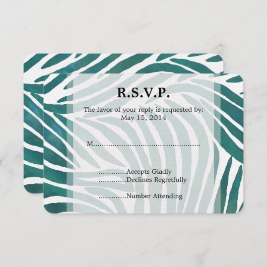Turquoise Zebra Imprimer Mariage RSVP (Devant / Derrière)