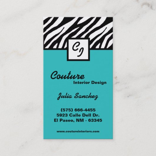 Turquoise Zebra Imprimer Personnaliser le Carte de (Devant)