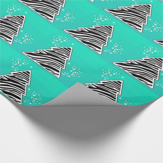 Turquoise Zebra kerstboom Cadeaupapier (Hoek)