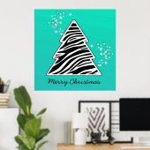 Turquoise Zebra kerstboom Poster (Thuiskantoor)