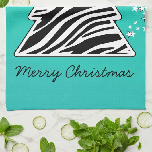 Turquoise zebra kerstboom theedoek (Gevouwen)