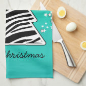 Turquoise zebra kerstboom theedoek (Quarter Fold)