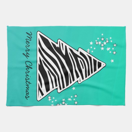 Turquoise zebra kerstboom theedoek (Horizontaal)