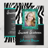 Turquoise Zebra - Photo - Sweet 16 Invitation (Devant / Derrière)