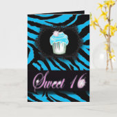 Turquoise Zebra print Sweet 16 Kaart (Gele Bloem)