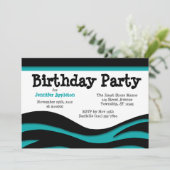 Turquoise Zebra Print Waves Invitations Anniversai (Debout devant)