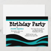 Turquoise Zebra Print Waves Invitations Anniversai (Devant / Derrière)