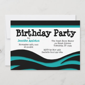 Turquoise Zebra Print Waves Invitations Anniversai