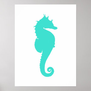 Turquoise Zee Horse on White Poster