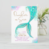 Turquoise Zeemeermin 1e Verjaardag ONEder Het Zee Kaart (Staand voorkant)