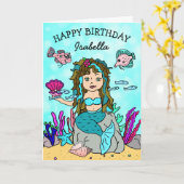 Turquoise Zeemeermin Happy Birthday Kaart (Gele Bloem)