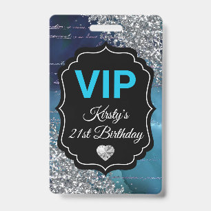 Turquoise Zeemeermin Letters Zilver Glitter Verjaa Badge