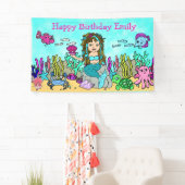 Turquoise Zeemeermin Onder het Zee Verjaardagsbann Spandoek (Insitu)