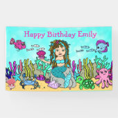 Turquoise Zeemeermin Onder het Zee Verjaardagsbann Spandoek (Horizontaal)