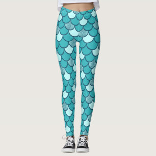 Turquoise Zeemeermin Schubpatroon met Glitters Leggings