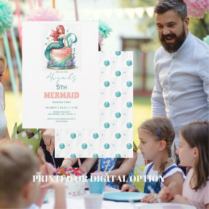 Turquoise zeemeermin verjaardagsfeestje kaart