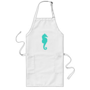 Turquoise Zeepaard op Wit Lang Schort