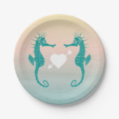 Turquoise zeepaardje Blue Peach Beach Huwelijkslie Papieren Bordje (Voorkant)