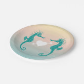 Turquoise zeepaardje Blue Peach Beach Huwelijkslie Papieren Bordje (Gekanteld)