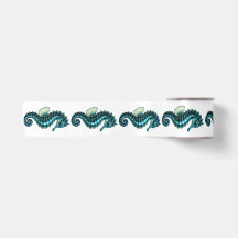 Turquoise Zeepaardje & Parel Oceaan Cadeaupapier L